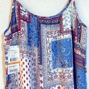 NWT (S/M) KAREN KANE Redrock ruffle hem patchwork long dress caftan beach blue